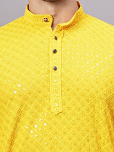 Yugnik Men's Yellow Chikankari Embroidered Sequined Long Kurta Set